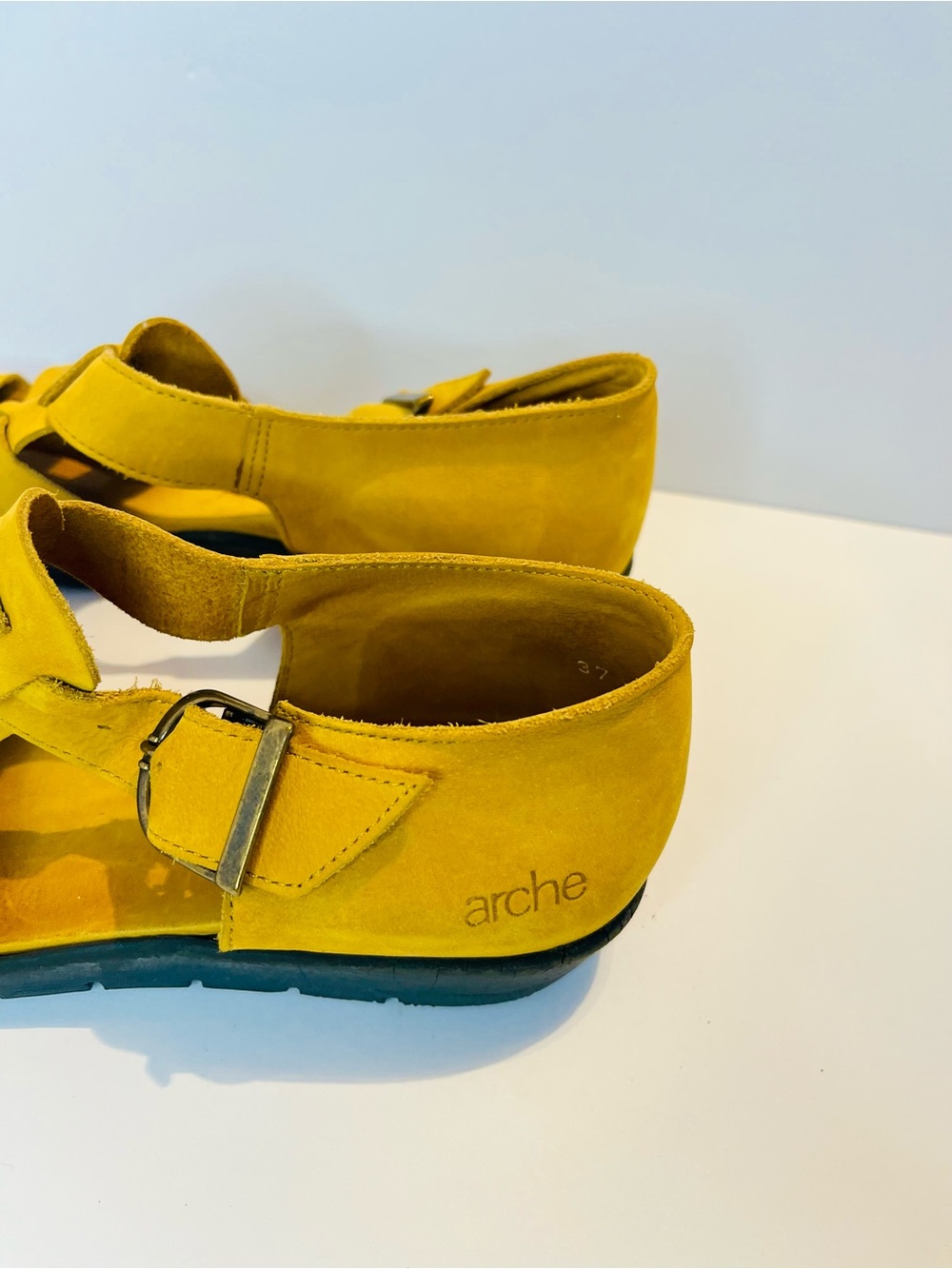 Arche France Yellow Nubuck Leather Sandals Women 37 US 6.5 Comfort Latex Sole - Picture 6 of 13